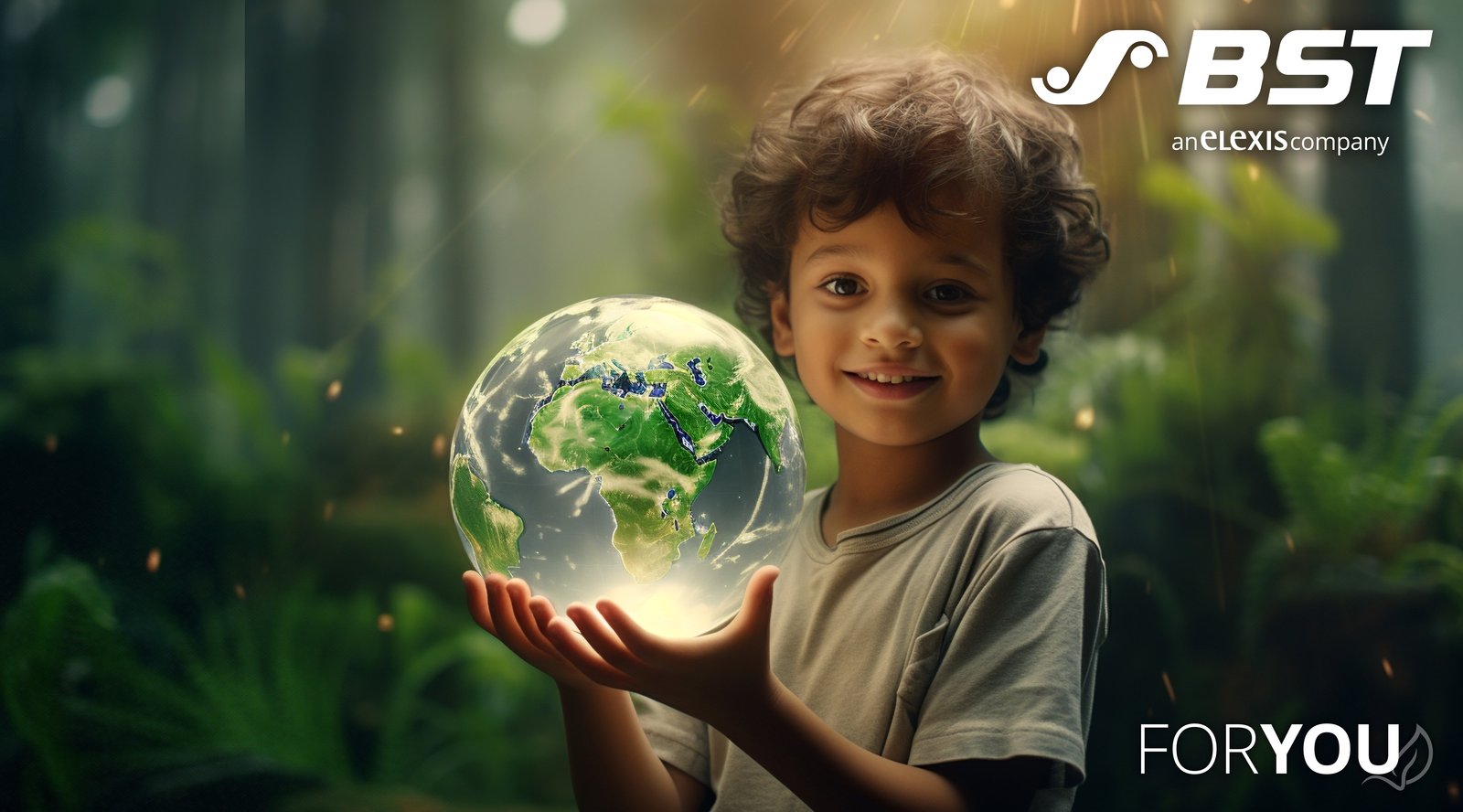 The picture shows a child holding a globe in his hand
